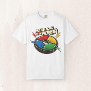 Retro Flash kleurenwiel graphic T-shirt, zware katoen, unisex popcultuur top