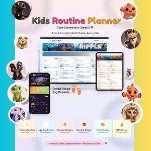 Interactive Kids Chore Chart App, Digital Routine Planner and Reward Tracker | 12 Themes (Instant Download)