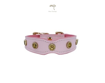 Collare per animali domestici di lusso in vera pelle rosa cipria con pietre preziose - Taglia S/M/L