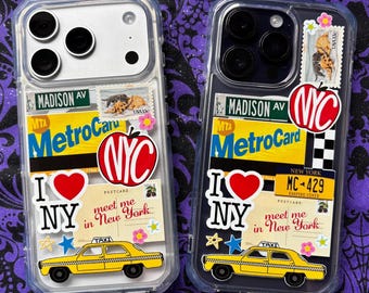 Étui de téléphone transparent Magsafe style scrapbooking New York