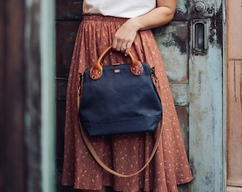 Sac à outils d’inspiration vintage / Sac à main en cuir et toile