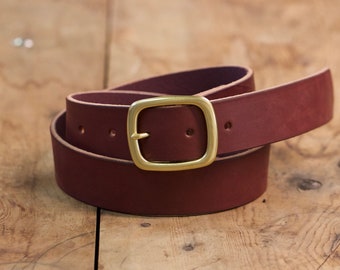 Burgundy Vegetable Tanned Belt with Solid Brass Buckle