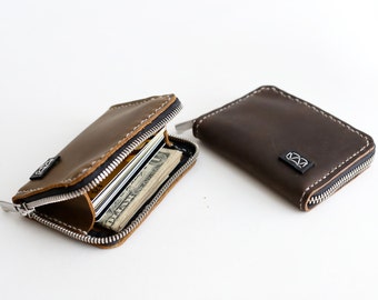 Portefeuille à glissière en cuir cousu main Knox | Sélectionné par Esquire pour le meilleur portefeuille pour hommes | Portefeuille minimaliste à fermeture éclair