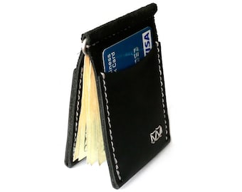 Portefeuille en cuir pleine fleur avec pinces à billets | Design mince et minimaliste avec accroche-caisse | Pinnell