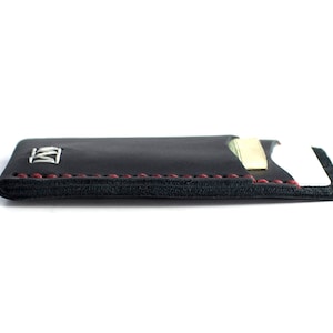Billetera delgada Strayer de cuero de tamaño bolsillo delantero | Destacada en Esquire | Billetera minimalista duradera de cuero plena flor