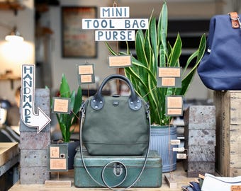 Mini sac à main en toile et sac à outils en cuir fait main