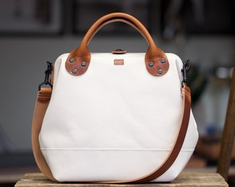 Sac à outils d’inspiration vintage Sac à main / Cuir & Toile Carryall avec cadre en métal