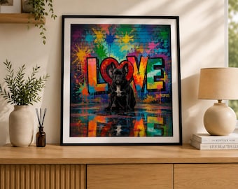 Custom Graffiti Pet Portrait, Personalised Dog Cat Wall Art, Colourful Print (A4 A3)