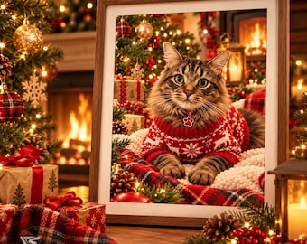 Personalised Christmas Jumper Pet Portrait Print, Custom Dog or Cat Christmas Gift, A4 A3