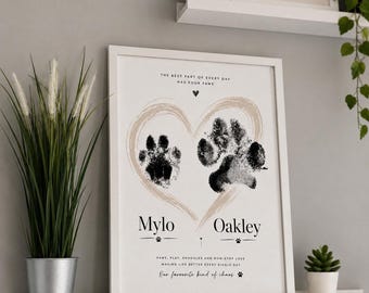 Personalised Pet Paw Print Art, Custom Dog Cat Keepsake, A4 A3 Print