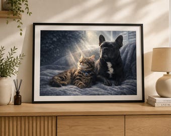 Custom Pet Portrait Print, Personalised Dog Cat Artwork, Bespoke Gift (A4 A3)