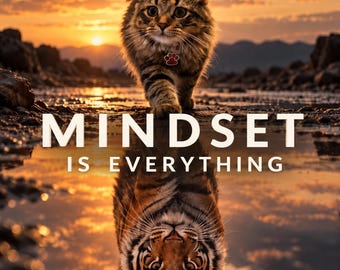 Cat & Tiger Reflection Print – Mindset Is Everything Motivational Wall Art