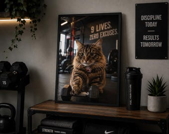 Custom Pet Gym Portrait, Funny Cat Dog Fitness Art A4, A3