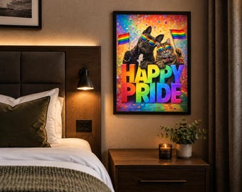 Custom Pet Portrait, Pride Rainbow Wall Art, Dog Cat Print (Personalised Print)