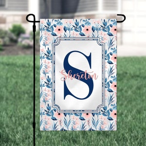 Personalized Welcome Garden Flag Blue Pink Floral, Custom Farmhouse Garden Flag
