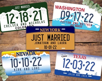 Personalized Wedding State License Plate, Just Married State Name Wedding Date, State Vanity License Plate Personalized