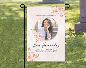 Personalized Memorial Cemetery Flag, Custom Memorial Garden Flag, Pink Watercolor In Memory Decoration, Cemetery Decoration