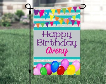 Personalized Happy Birthday Custom Garden Flag Girl Birthday Flag