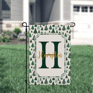 Personalized Welcome Winter Tree Garden Flag, Custom Monogram Farmhouse Garden Flag, Christmas Tree Flag