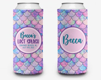 Bachelorette Party Can Cooler Last Splash Bridal Party Mermaid Theme Personalized Can Cooler Sleeve