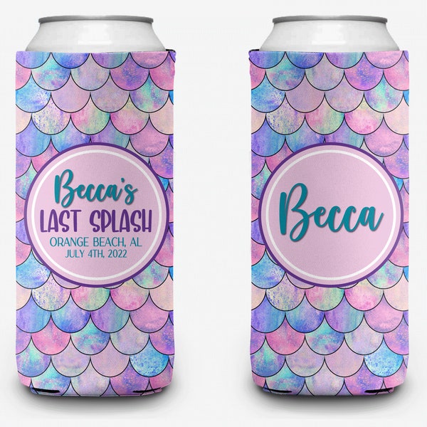 Bachelorette Party Can Cooler Last Splash Bridal Party Mermaid Theme Personalized Can Cooler Sleeve