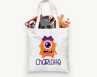Personalized Orange Monster Trick or Treat Bag, Personalized Halloween Bag ,Custom Kids Halloween Bag