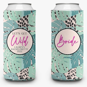 Bachelorette Party Can Cooler Wild Jungle Theme, Bridal Party Theme Personalized Can Cooler Sleeve