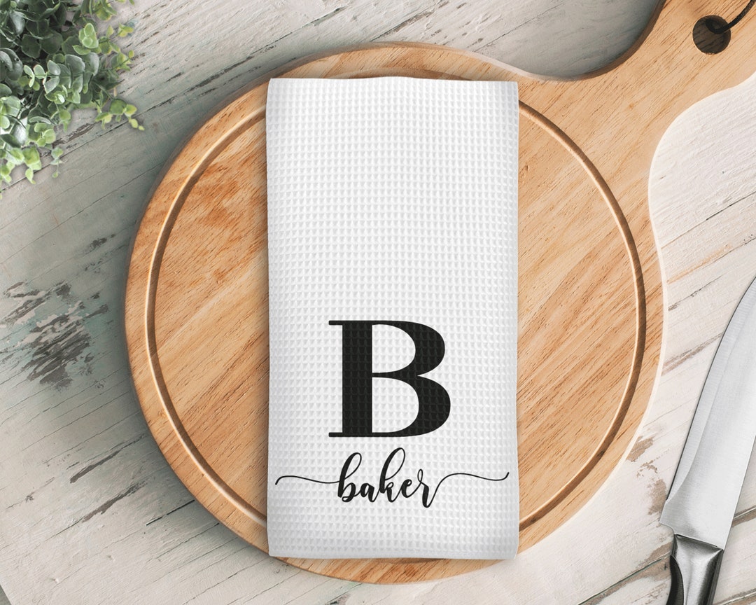 Personalized Name Kitchen Towel, Large Initial & Family Name Waffle