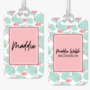 Personalized Luggage Tag, Flamingo Beach Luggage Tag, Vacation Bag Tag, Custom Luggage Tags, Girls Trip Bag Tag