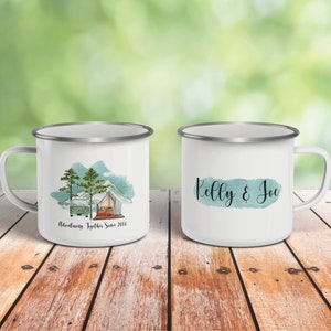 Personalized Adventuring Together Mug, Custom Enamel Mug, Personalized Wedding Coffee Mug, Campfire Mug, Newly Wed Mug