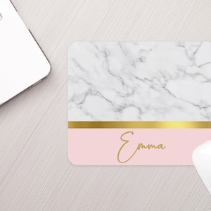 Personalized Mouse Pad White Marble Pink Gold Personalized Mousepad