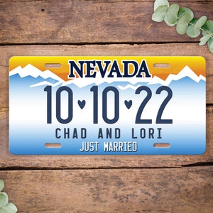 Nevada Personalized Wedding License Plate, Just Married State Name Wedding Date, State Vanity License Plate Personalized