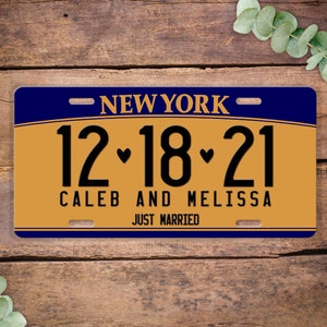 New York Personalized Wedding License Plate, Just Married State Name Wedding Date, State Vanity License Plate Personalized