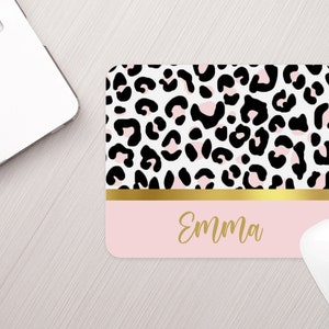 Personalized Mouse Pad Leopard Pink Gold Personalized Animal Print Mousepad