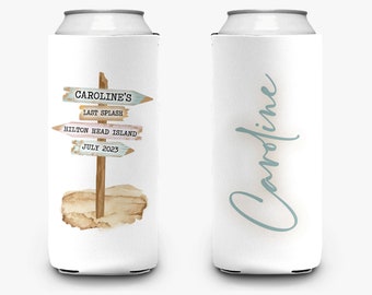 Bachelorette Party Can Cooler Beach Theme Rustic Beach Sign Bridal Party Vintage Theme Personalized Can Cooler Sleeve