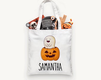 Personalized Cute Ghost Trick or Treat Bag, Personalized Halloween Bag ,Custom Kids Halloween Bag