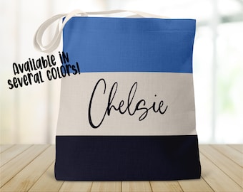 Personalized Striped Tote Bag, Bridesmaid Totes Gift, Name Canvas Tote, Girls Weekend Tote