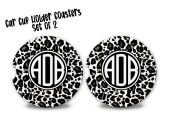 Monogram Animal Print Car Coasters, Personalized Custom Cup Holder Coaster