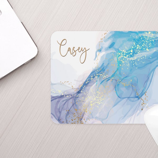 Personalized Marble Mousepad Personalized Blue Purple Marble Monogram Mouse pad