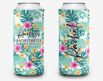 Tropical Theme Event Can Cooler Personalized Hibiscus Hawaiian Bridal Can Cooler Sleeve