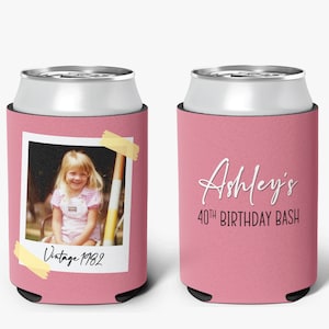 Birthday Party Can Cooler Vintage Photo Theme Personalized Can Cooler Sleeve