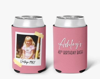 Birthday Party Can Cooler Vintage Photo Theme Personalized Can Cooler Sleeve