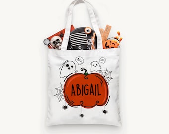 Personalized Pumpkin Ghost Trick or Treat Bag, Personalized Halloween Bag ,Custom Kids Halloween Bag