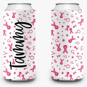 Pink Ribbon Can Cooler, Breast Cancer Awareness Theme, October Pink Can Cooler Sleeve