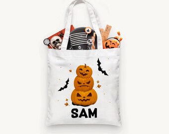 Personalized Stacked Pumpkin Trick or Treat Bag, Personalized Halloween Bag ,Custom Kids Halloween Bag