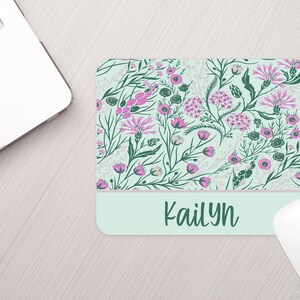 Personalized Mousepad Mint Floral Personalized Floral Mouse pad