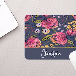 Personalized Mouse Pad Purple Boho Floral Personalized Floral Mousepad
