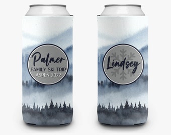 Ski Trip Can Cooler, Mountain Theme Party Can Cooler, Ski Mountain Girls Trip Personalized Can Cooler Sleeve
