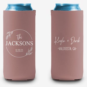 Wedding Custom Can Cooler, Modern Wreath Wedding Can Cooler Favors, Personalized Can Cooler Sleeve