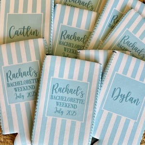 Personalized Coastal Theme Can Cooler | Custom Event Striped Can Cooler | Personalized Coastal Grandmother | Beach Bachelorette Favors